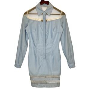 Nonoo New York Poplin Striped Mini Popover Shirt‎ Dress Blue